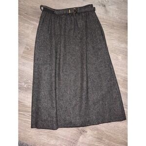 Barclay Square Vintage Secretary Grey Wool Blend Belted Midi Skirt Lined Size 10